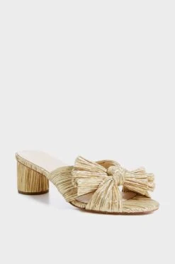 Loeffler Randall Gold Emilia Pleated Knot Mules