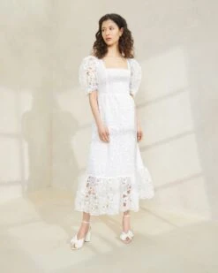 Loeffler Randall Addison Cream Puff-Sleeve Dress