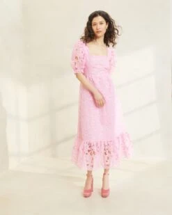 Loeffler Randall Addison Pink Puff-Sleeve Dress