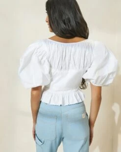 Loeffler Randall Anna White Puff-Sleeve Peplum Top -Loeffler Randall ANNA WHITE 2770