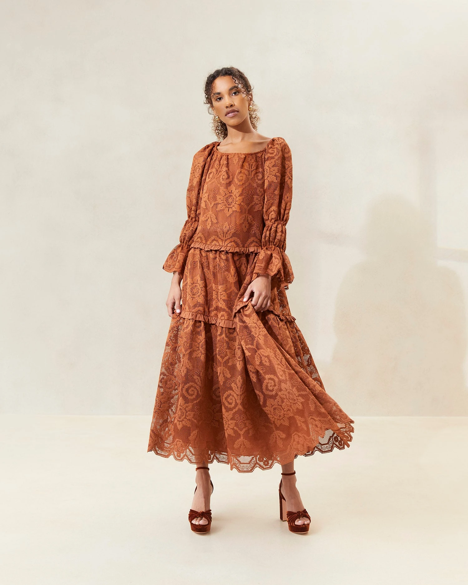 Loeffler Randall Antoinette Terracotta Tiered Lace Dress 1 Loeffler Randall Antoinette Terracotta Tiered Lace Dress