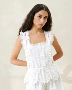 Loeffler Randall Arden White Scalloped Blouse