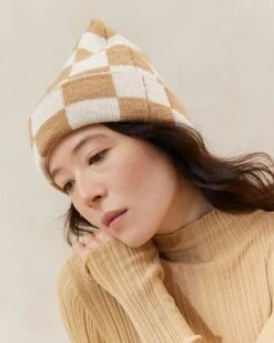 Loeffler Randall Bartlet Camel Checker Knit Beanie -Loeffler Randall BARTLET CAMELRESHOOT 009copy