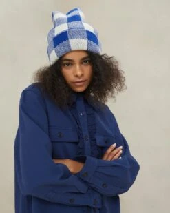 Loeffler Randall Bartlet Blue Checker Knit Beanie -Loeffler Randall BARTLET WO BLCRP 3