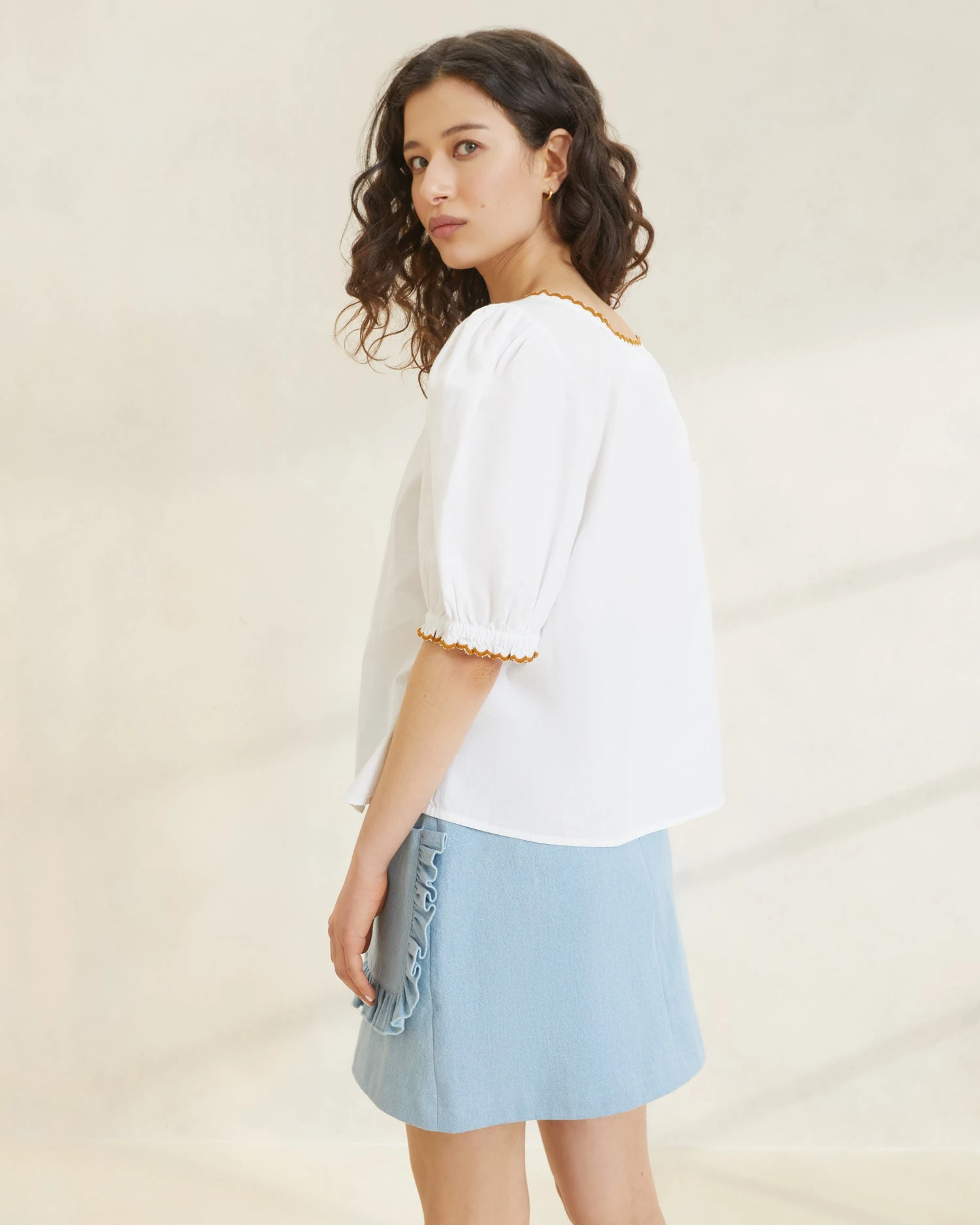 Loeffler Randall Britton White/Cigar Scalloped Blouse 3 Loeffler Randall Britton White/Cigar Scalloped Blouse - Image 3