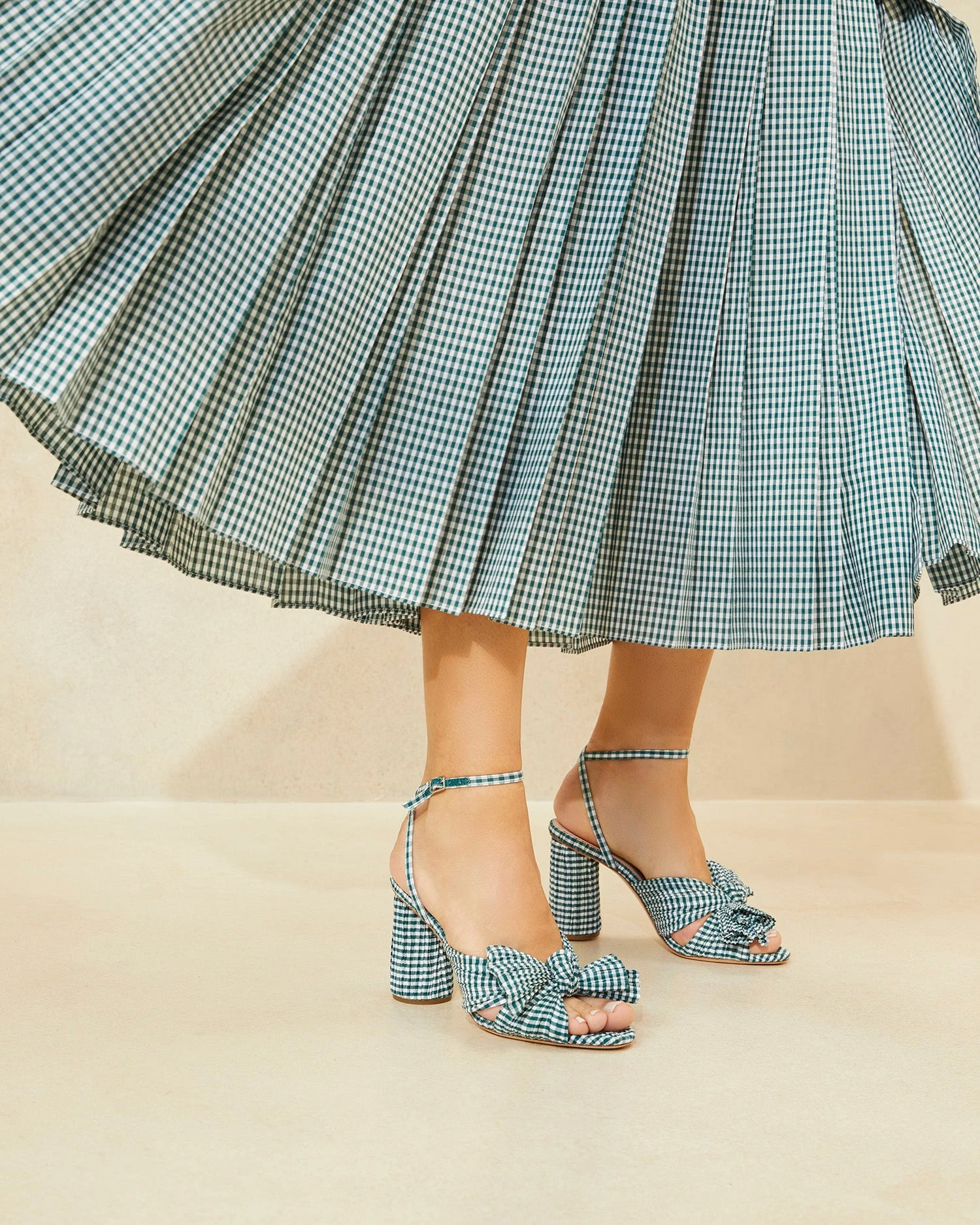 Loeffler Randall Camellia Green Gingham Bow Heel 5 Loeffler Randall Camellia Green Gingham Bow Heel - Image 5