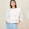 Loeffler Randall Cosima White Heart Embroidery Blouse