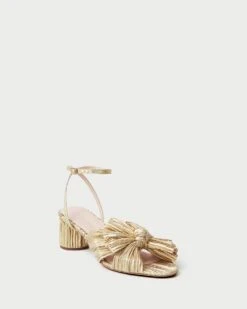 Loeffler Randall Dahlia Gold Pleated Bow Heel