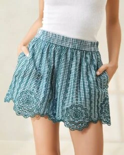 Loeffler Randall Dorian Green Gingham Scalloped Shorts