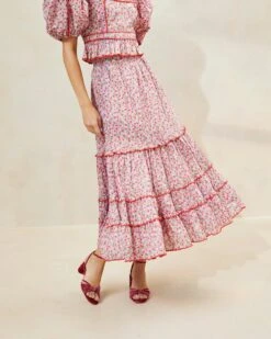 Loeffler Randall Ellie Strawberry Scalloped-Hem Midi Skirt