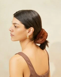 Loeffler Randall Emmy Brown Pleated Layer Scrunchie -Loeffler Randall EMMY PLFA BROWN 002copy