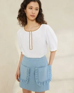 Loeffler Randall Eura Denim Ruffle Pocket Skirt