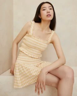 Loeffler Randall Fiona Tan Gingham Smocked Camisole -Loeffler Randall FIONA TERR TANGI 1