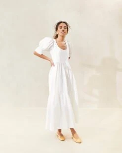 Loeffler Randall Gillian Milk Puff-Sleeve Tiered Dress