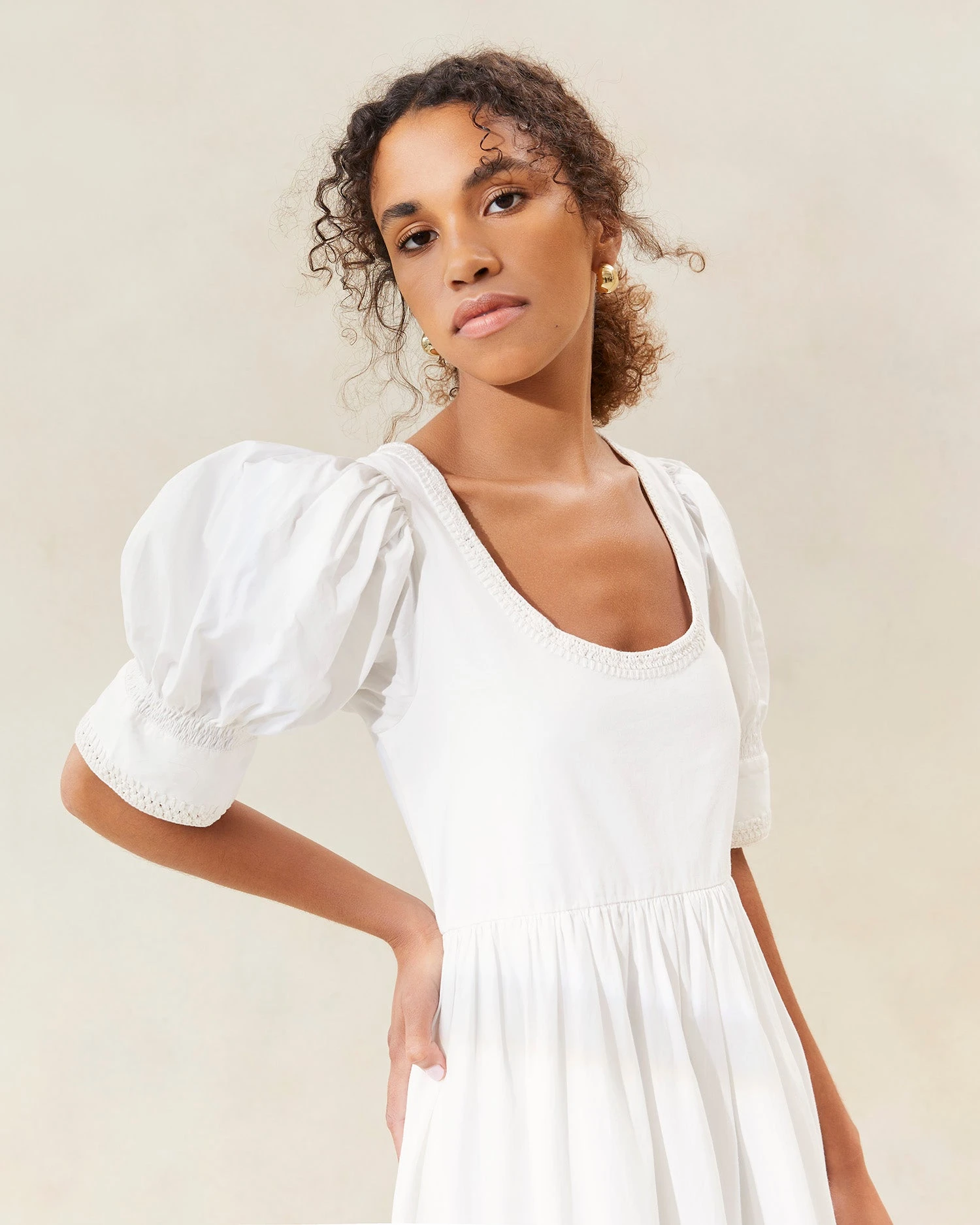 Loeffler Randall Gillian Milk Puff-Sleeve Tiered Dress 2 Loeffler Randall Gillian Milk Puff-Sleeve Tiered Dress - Image 2