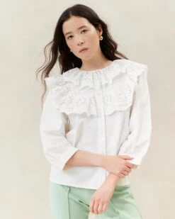 Loeffler Randall Hazel Milk Broderie Collar Blouse