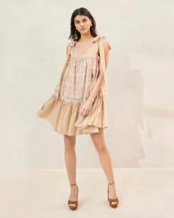 Loeffler Randall Janie Floral/Stripe Ruffle-Hem Dress