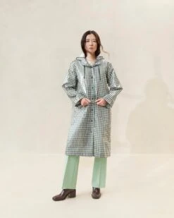 Loeffler Randall Kat Evergreen Gingham Rain Coat