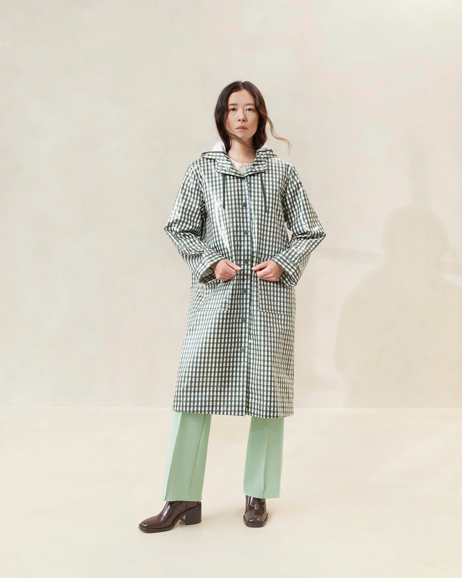 Loeffler Randall Kat Evergreen Gingham Rain Coat 1 Loeffler Randall Kat Evergreen Gingham Rain Coat