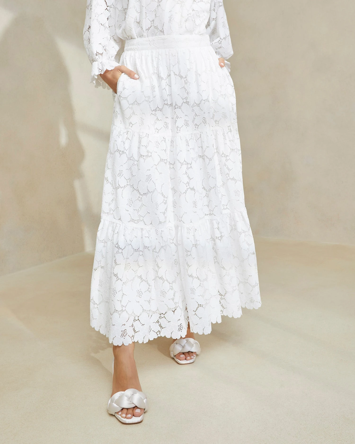 Loeffler Randall Luna Cream Lace Tiered Skirt 1 Loeffler Randall Luna Cream Lace Tiered Skirt