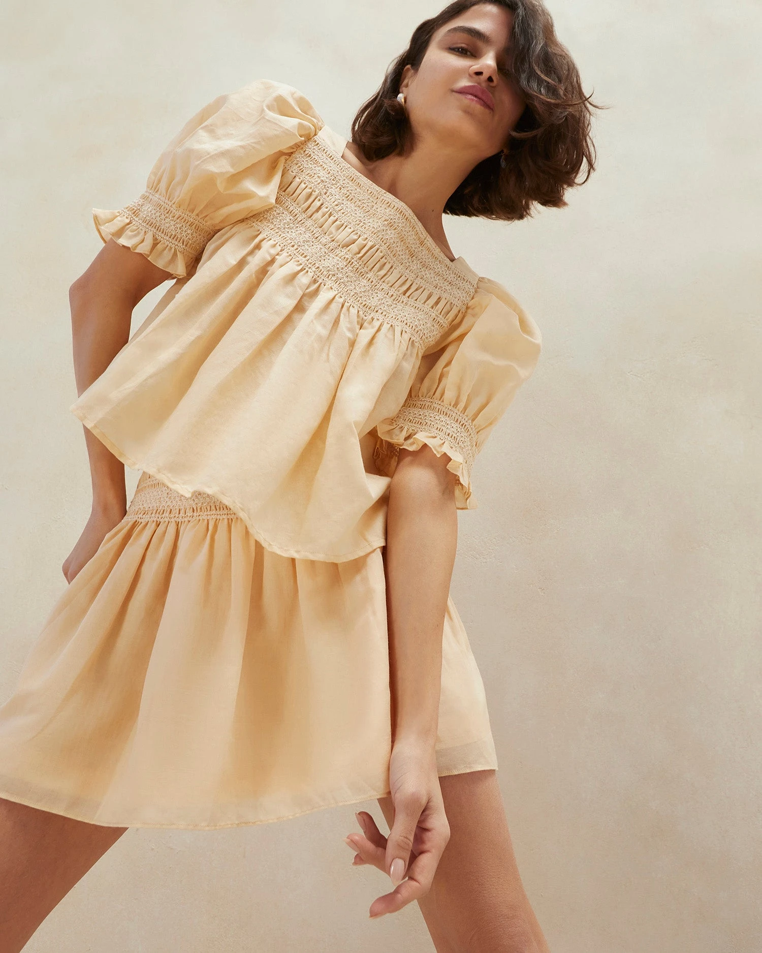 Loeffler Randall Lydie Sand Ecru Smocked Top 3 Loeffler Randall Lydie Sand Ecru Smocked Top - Image 3