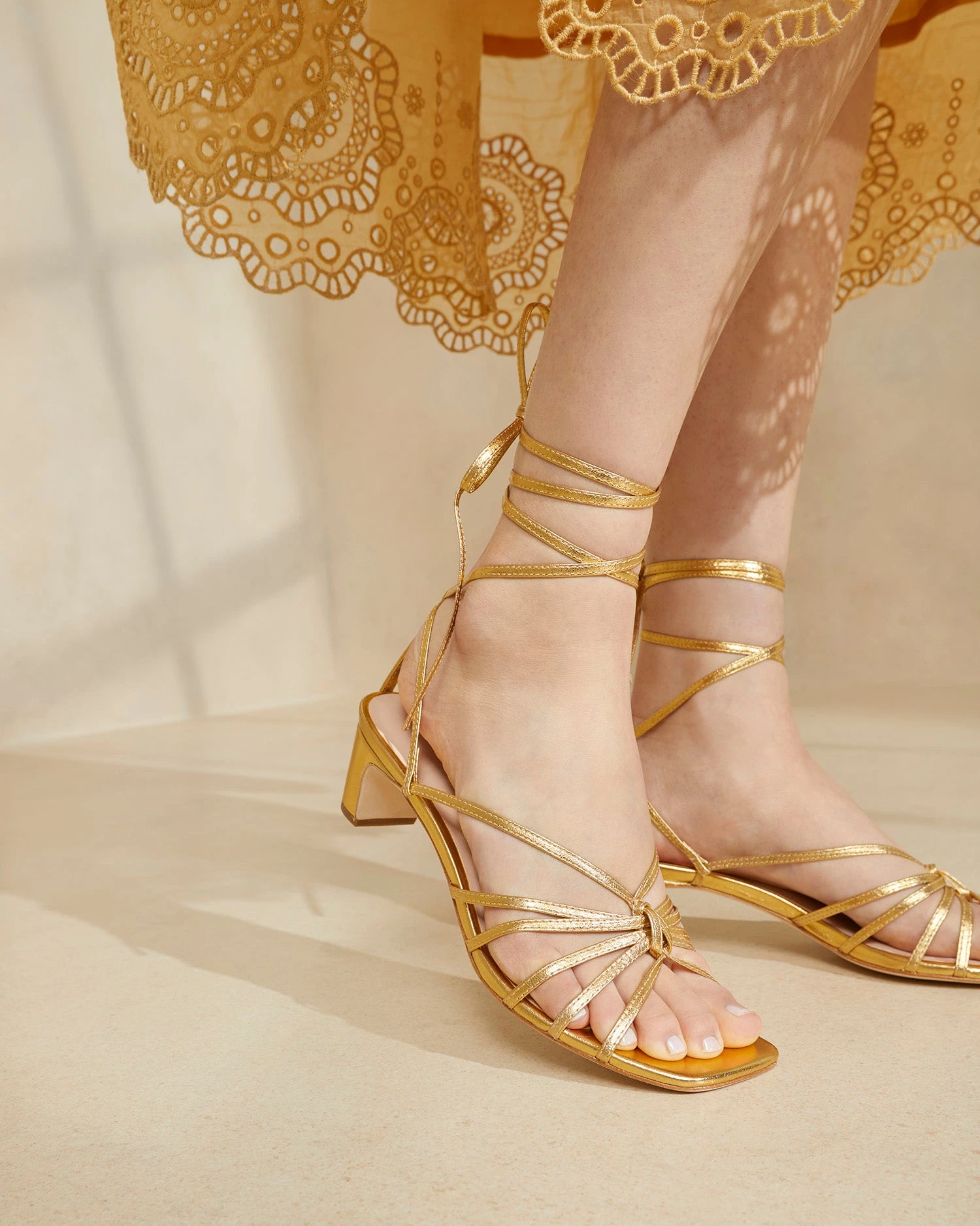 Loeffler Randall Lola Gold Knot Lace-Up Mid-Heel 5 Loeffler Randall Lola Gold Knot Lace-Up Mid-Heel - Image 5