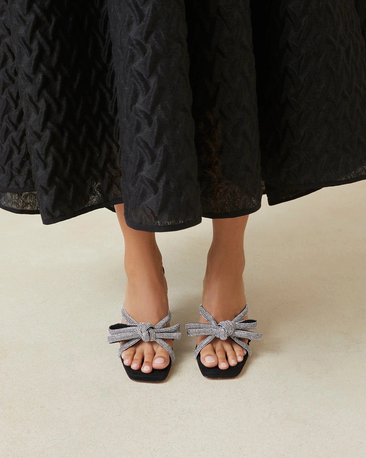 Loeffler Randall Margi Black/Rhinestone Suede Bow Heel 5 Loeffler Randall Margi Black/Rhinestone Suede Bow Heel - Image 5