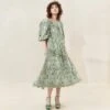 Loeffler Randall Mimi Green Oversized Puff-Sleeve Dress