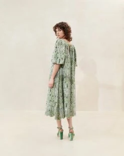 Loeffler Randall Mimi Green Oversized Puff-Sleeve Dress -Loeffler Randall MIMI LACE GRCRE 081copy