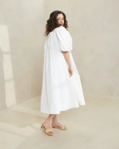Loeffler Randall Mimi White Oversized Puff-Sleeve Dress -Loeffler Randall MIMI WHITE 063
