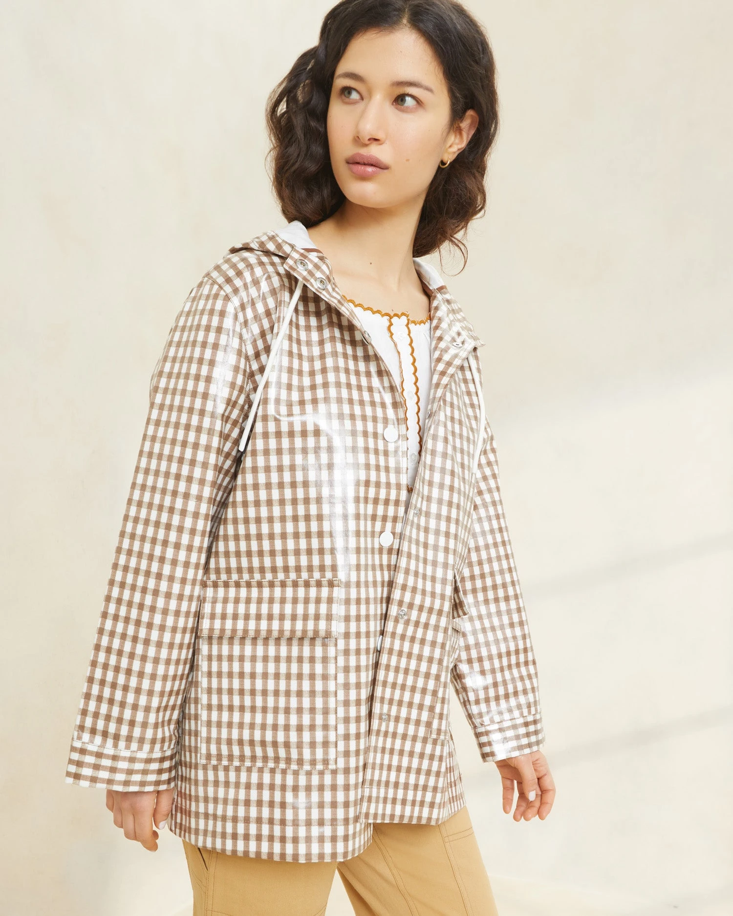 Loeffler Randall Misty Brown Gingham Rain Jacket 1 Loeffler Randall Misty Brown Gingham Rain Jacket