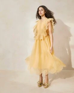 Loeffler Randall Naomi Dune Embroidered Scalloped Dress