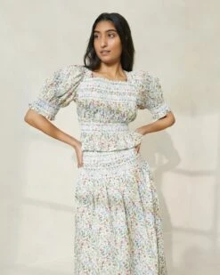 Loeffler Randall Nicola Floral Puff-Sleeve Cinched Blouse