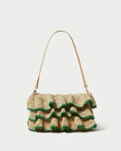 Loeffler Randall Odette Natural/Green Ruffle Clutch
