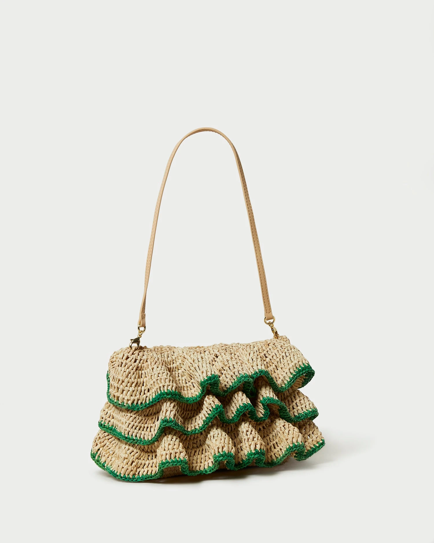 Loeffler Randall Odette Natural/Green Ruffle Clutch 3 Loeffler Randall Odette Natural/Green Ruffle Clutch - Image 3