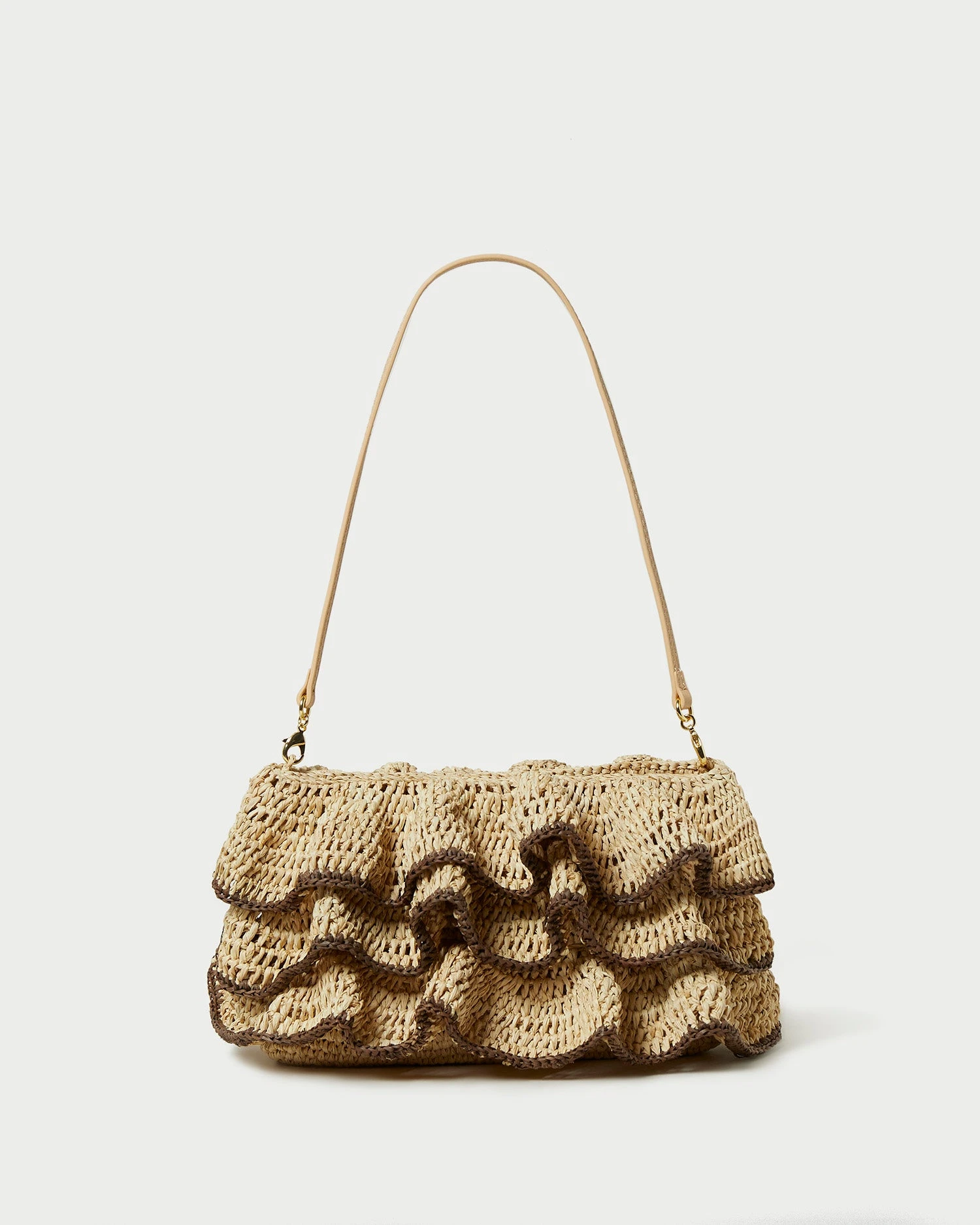 Loeffler Randall Odette Natural/Brown Ruffle Clutch 1 Loeffler Randall Odette Natural/Brown Ruffle Clutch