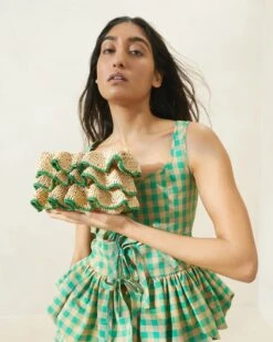 Loeffler Randall Odette Natural/Green Ruffle Clutch 9 Loeffler Randall Odette Natural/Green Ruffle Clutch -Loeffler Randall ODETTE R NATGR 5