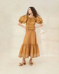 Loeffler Randall Opal Brown Ruffle-Hem Skirt