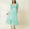 Loeffler Randall Shannon Seafoam Ruffled Puff-Sleeve Dress