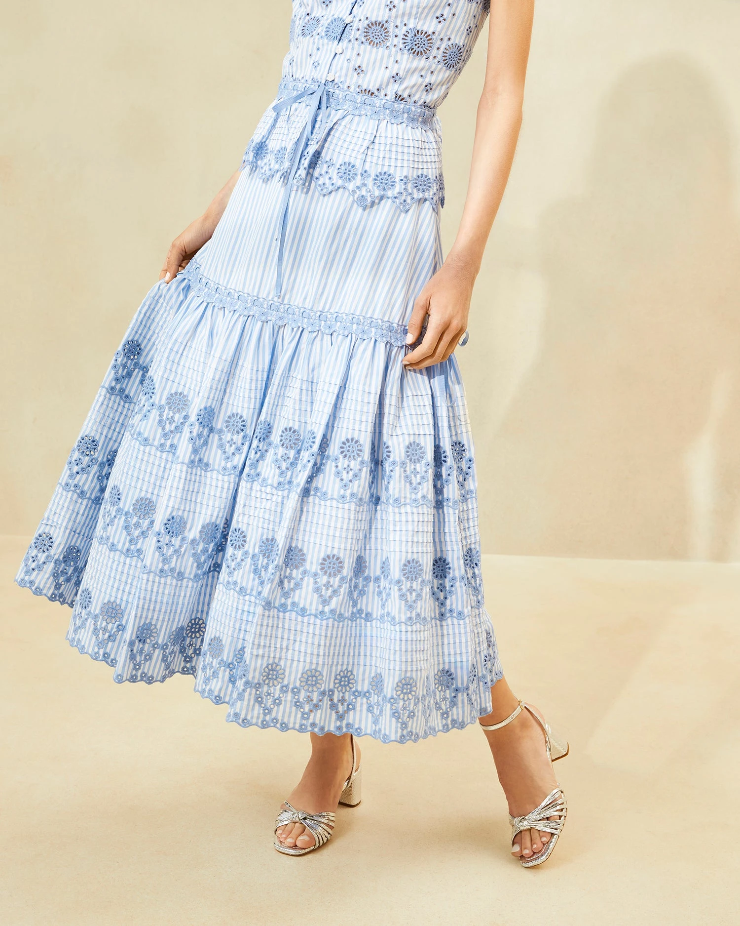 Loeffler Randall Shireen Blue Stripe Broderie Skirt 2 Loeffler Randall Shireen Blue Stripe Broderie Skirt - Image 2