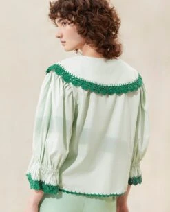 Loeffler Randall Tamar Mint/Pine Crochet-Collar Blouse 5 Loeffler Randall Tamar Mint/Pine Crochet-Collar Blouse -Loeffler Randall TAMAR CTNC MTPN 065copy