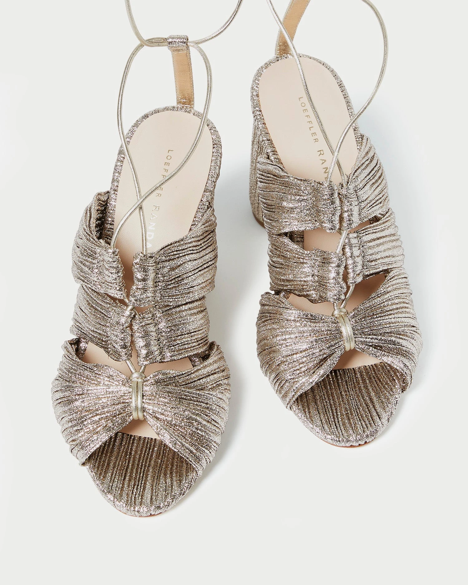 Loeffler Randall Teresa Champagne Pleated Lace-Up Sandal 3 Loeffler Randall Teresa Champagne Pleated Lace-Up Sandal - Image 3