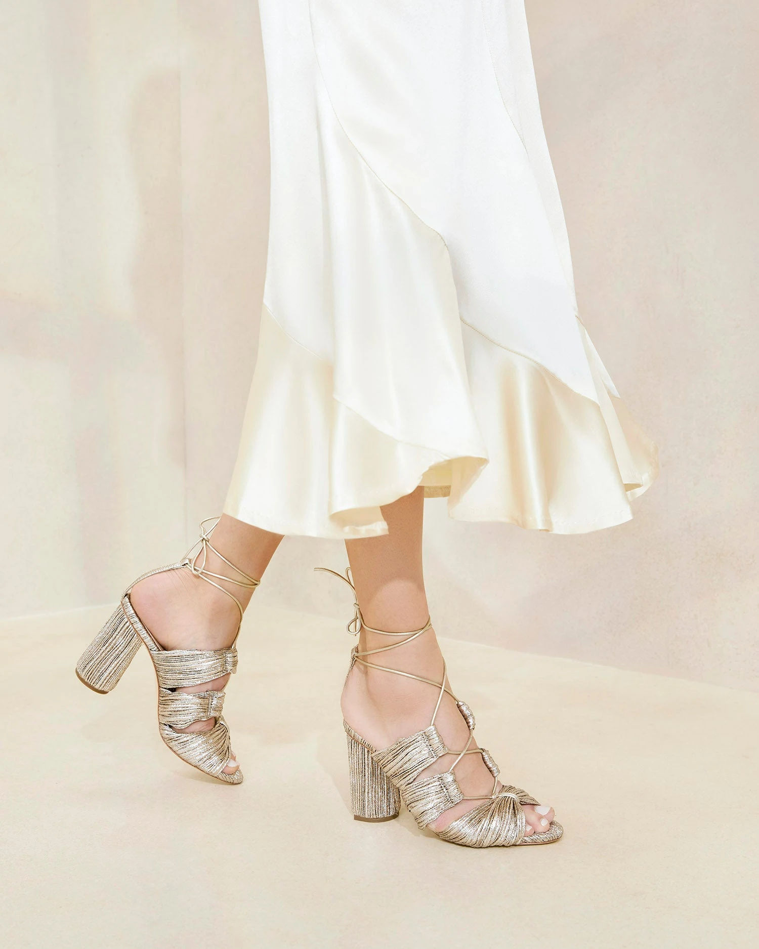 Loeffler Randall Teresa Champagne Pleated Lace-Up Sandal 5 Loeffler Randall Teresa Champagne Pleated Lace-Up Sandal - Image 5
