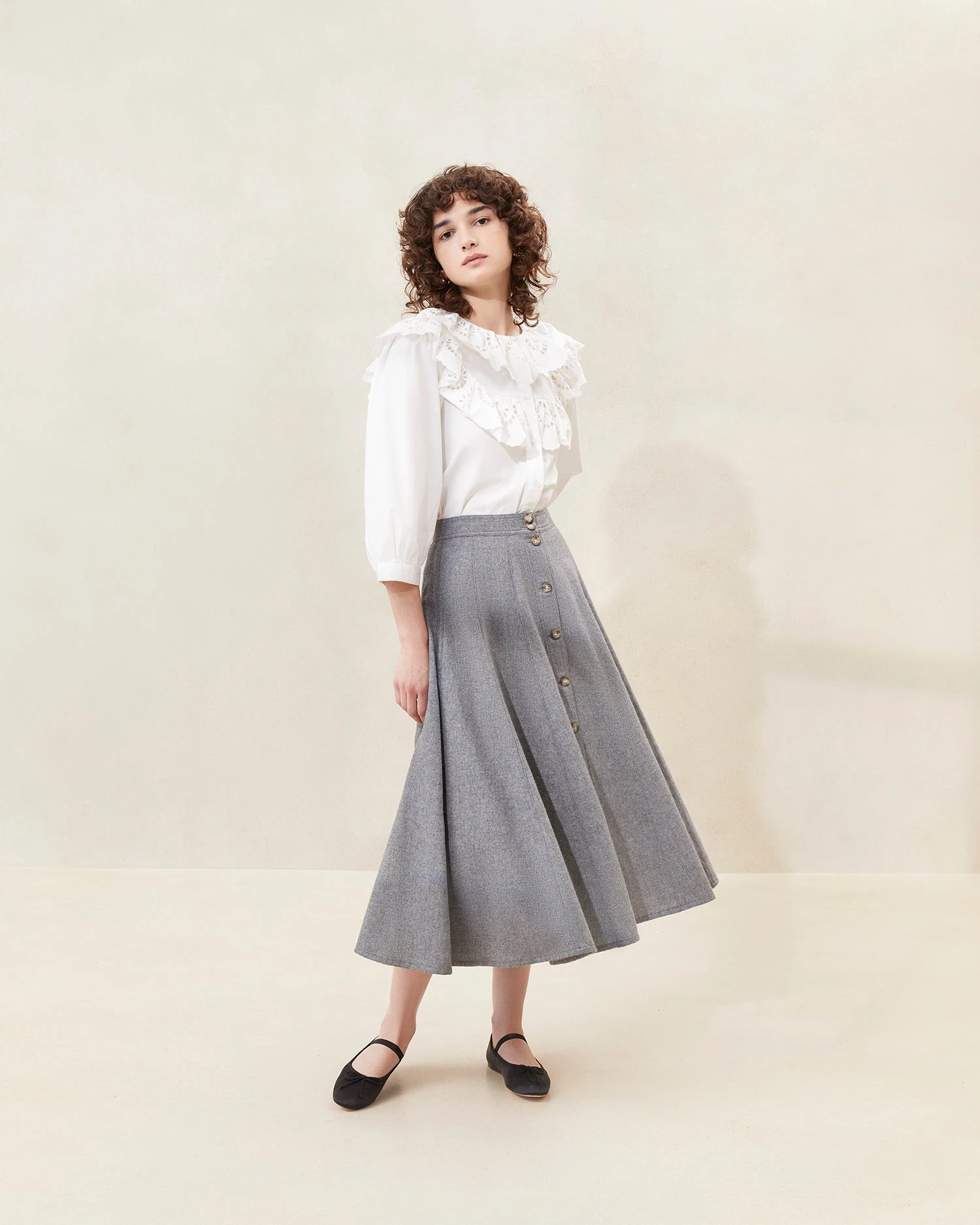 Loeffler Randall Wilda Grey Button-Front Skirt 1 Loeffler Randall Wilda Grey Button-Front Skirt