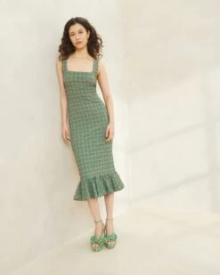 Loeffler Randall Yessica Plaid Ruffle-Hem Tank Dress